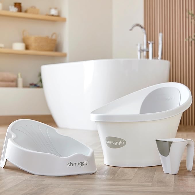Newborn Baby Bath | Built in Support Bump and Soft Backrest | Suitable from Newborn | Bath Seat Support Includes Plug | White with Grey Backrest