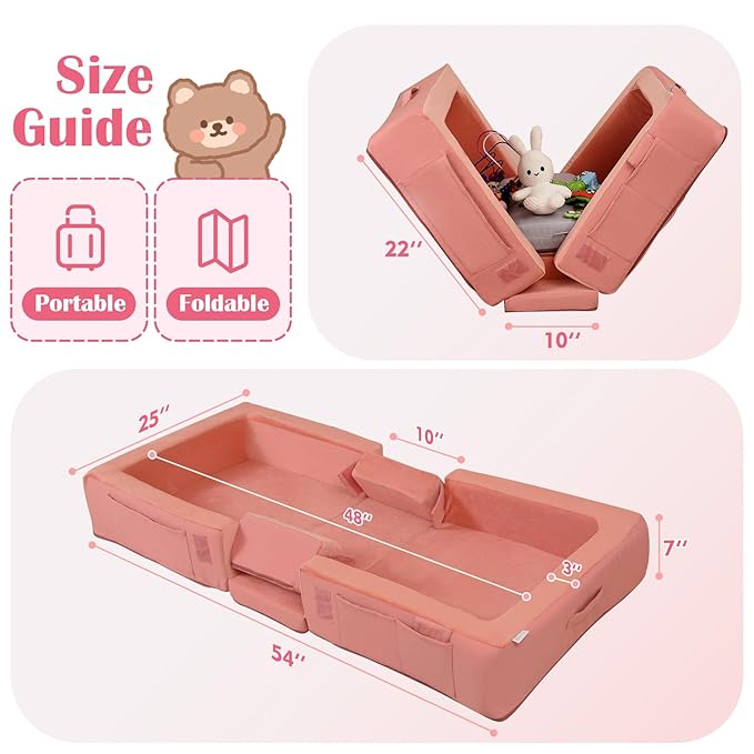 ENITYA Toddler Travel Bed, Folding Floor Cot for Travel, Portable Kids Bed for Sleeping, Washable Toddler Cot for Children 18M – 4yr Old, Pink