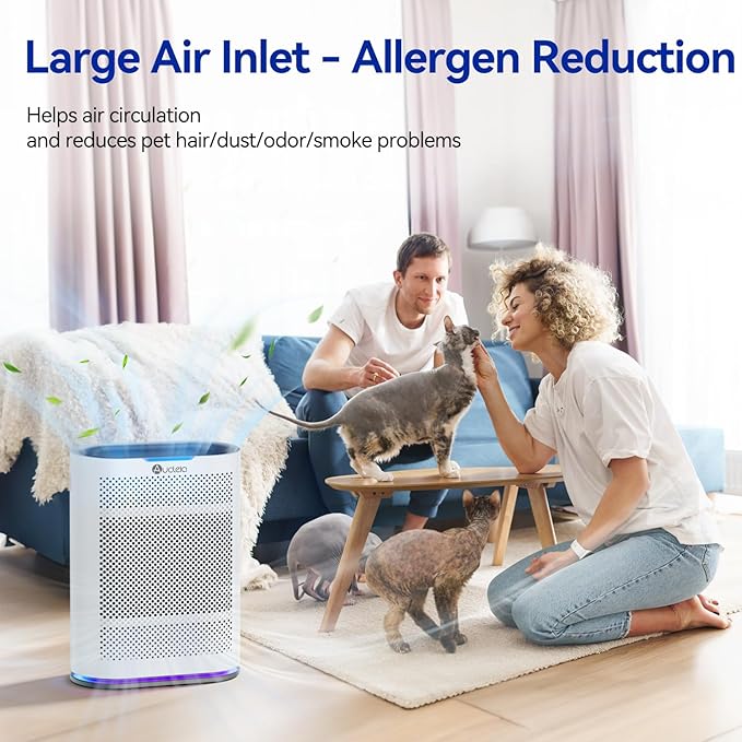 Air Purifiers for Home Large Room Cover 2,100 Ft²,Home Air Purifier with Air Quality Monitor & Aromatherapy,Auto H13 Air Purifier Removes Pets Hair Dust Smoke Odor,with 7 Colors Light(White)