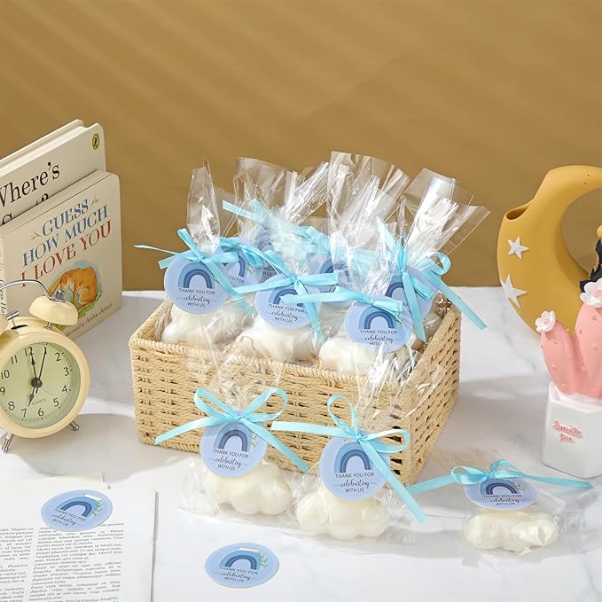 Demissle 20 Pcs Cloud Baby Shower Soap Favors Mini Handmade Soap Gifts with Thank You Card for Guests Christmas Party Wedding Return Gifts Bridal Shower Decorations(White)