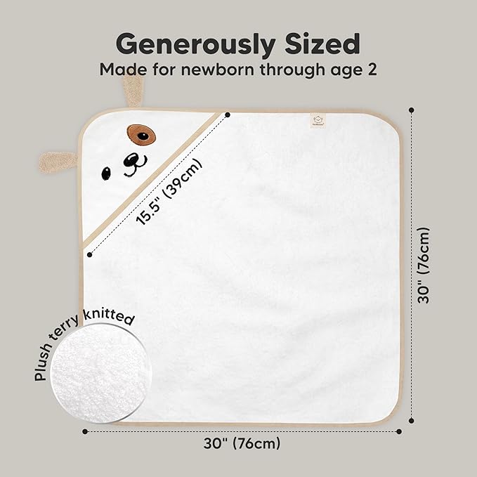 KeaBabies Hooded Baby Towel for Newborn - Viscose Derived from Bamboo Large Baby Bath Towels with Hood for Boys, Girls, Toddler, Extra Absorbent & Soft Newborn Bath Essentials (Dog)