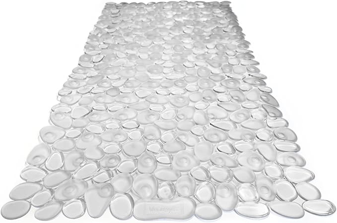 “Pebbles” Non-Slip Bathtub/Shower Mat 27.5”x14” Rectangular, Non-Toxic, Safe, Clean, Machine-Washable, Superior Grip & Drainage, Vinyl, for Smooth Floors ONLY, Transparent Clear