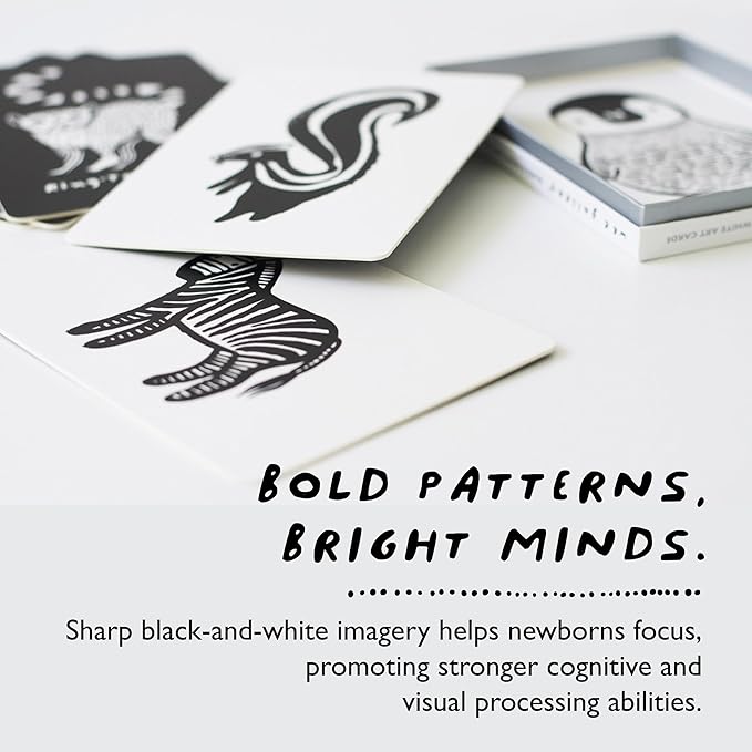 Wee Gallery Art Cards for Baby, Durable High Contrast Black and White Animal Flashcards for Newborns, Brain Development, Sensory Toys, Tummy Time Essentials for Infant and Toddler - Safari Animals