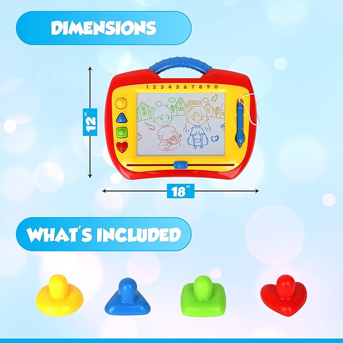 Playkidz Magnetic Drawing Board Toy for Kids, Large Color Doodle Board Writing Painting Sketch Pad, Write and Play, Draw and Stamp, Erase and Write Again, Ages 3+. (1 Pack)