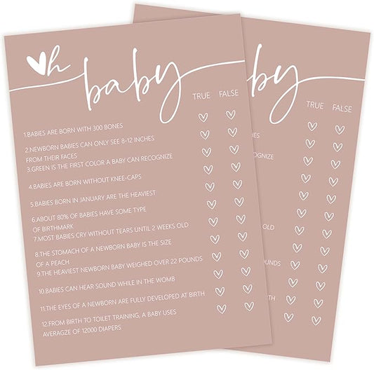Baby Shower Games - Pink Oh Baby True or False Game Cards + Answer Cards, 30 Sets Gender Reveal Party Decorations - F04