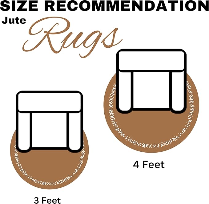 Hand Woven Farmhouse Jute Area Rug 3 Ft Round Natural Yarn, Rustic Vintage Beige Braided Reversible Rug, Eco Friendly Rugs for Bedroom, Kitchen, Living Room, Farmhouse 100% Jute Rug