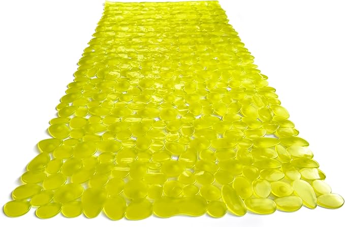 “Pebbles” Non-Slip Bathtub/Shower Mat 35"x16" Rectangular, Non-Toxic, Safe, Clean, Machine-Washable, Superior Grip & Drainage, Vinyl, for Smooth Floors ONLY, Transparent Light Yellow