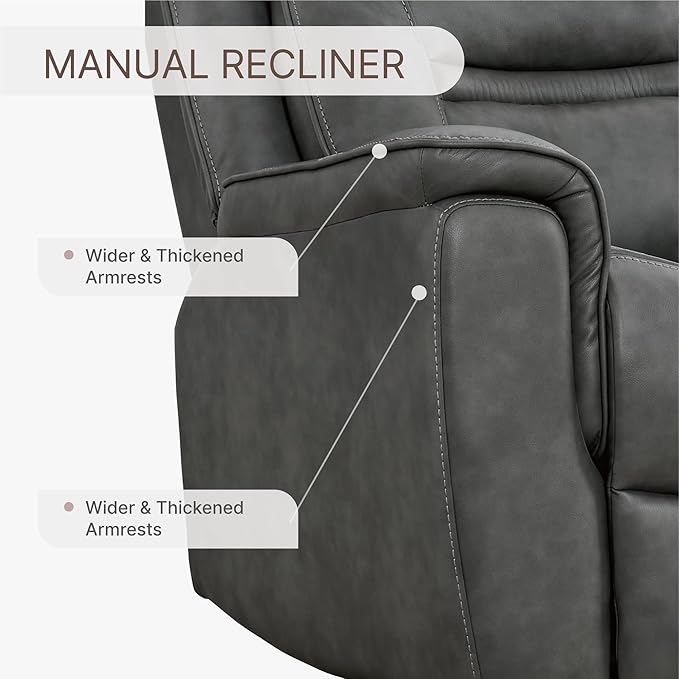 Leather Recliner Chair, 360° Swivel Rocker for Adults Manual Rocking Reclining Chair with Adjustable Backrest Footrest for Living Room Bedroom Home Theater Seating