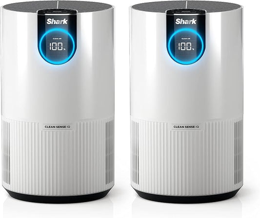 Shark Air Purifiers For Home Pets, 2 Pack, Allergies, Pet Hair, HEPA Air Filter, 500 Sq Ft, Small Room, Bedroom, Odor Eliminator Clean Sense, Captures 99.98% of Particles, Pet Dander, Fur, HP102PK2