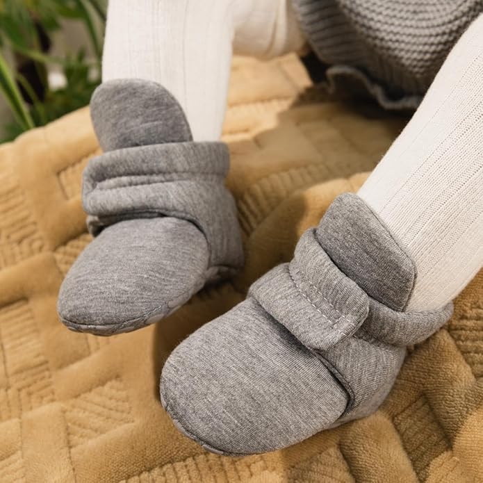 Sawimlgy Newborn Infant Baby Girl Boy Cotton Booties Stay On Sock Slippers Soft Bedroom Shoes Non-Skid Ankle Boots With Grippers Toddler Crib Warm Shoe First Walker Birthday Shower