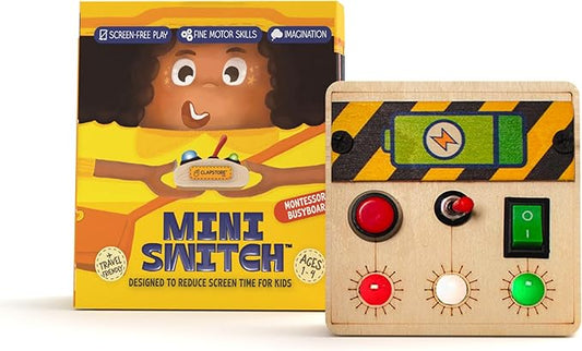 Toys Mini Switch Montessori Busy Board, Sensory Travel Toy with LED Lights & Switches, Educational Activity Board for Toddlers and Kids 1–4 Years Old, Beige