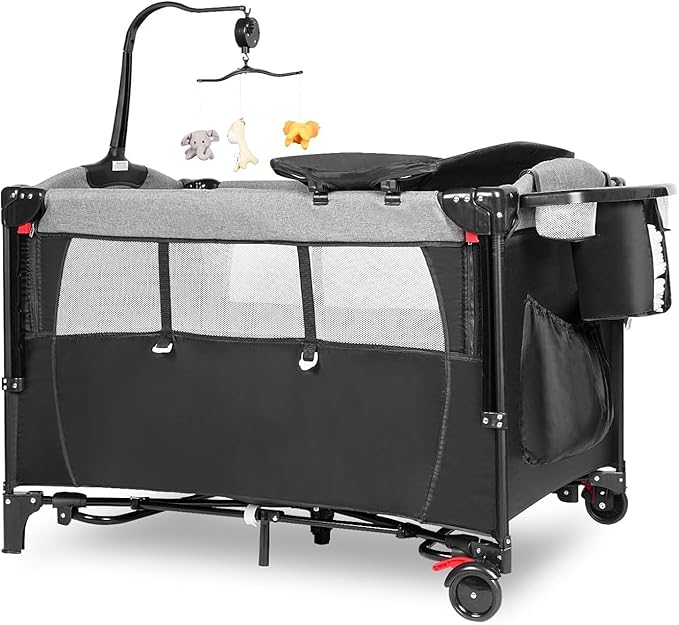 5 in 1 Baby Bassinet - Portable Crib, Bedside Sleeper, Diaper Changer, Playard & Travel Pack and Play Newborn to Toddler Carry Bag + Safety Strap Included