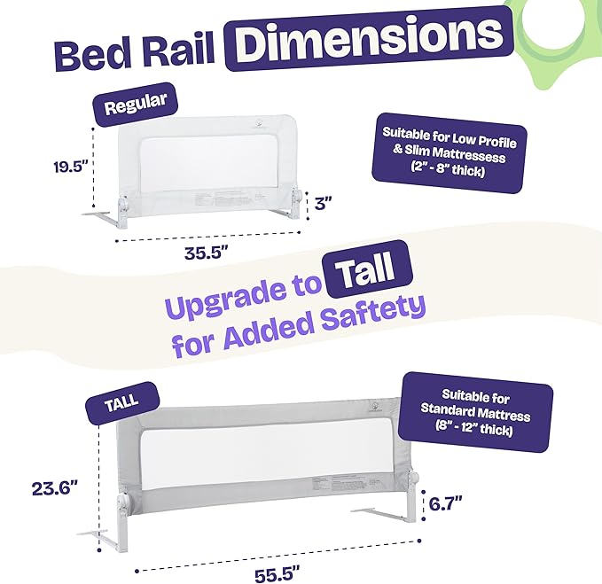 ComfyBumpy 1-Pack Bed Rail for Toddlers 35.5" L x 19.5" H | Toddler Bed Rails for Twin, Full & Toddler Mattress Size | Swing Down Rail Guard | Mattress Side Rail for Kids | White