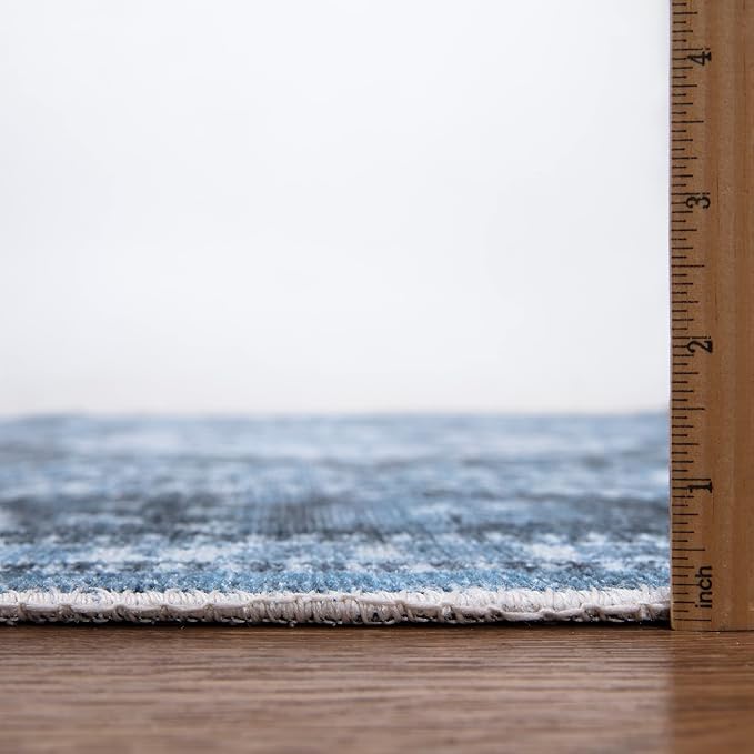 Bloom Rugs Caria Washable Non-Slip 7 ft Runner - Blue Traditional Runner for Entryway, Hallway, Bathroom, and Kitchen - Exact Size: 2'6" x 7'