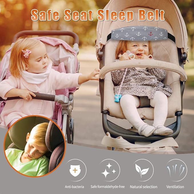 Baby Carseat Head Support,Car seat Straps Pillow Support Ban,Stroller Neck Relief Strap Headrest,Slumber Sling Sleep Positioner for Toddler Infants Child Children Kids(Gery Unicorn)