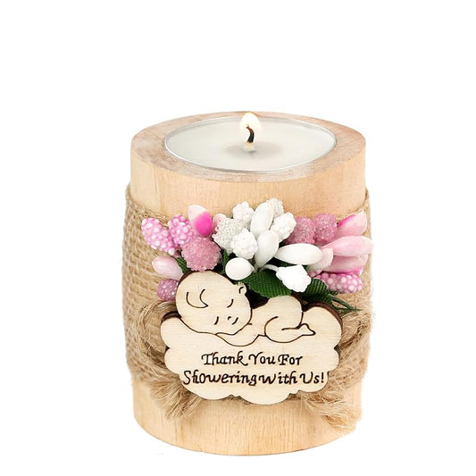 Ju's Favors Wooden Candle Holders (Set of 10), Baby Shower Favors, Candle Favors for Guests, Baby Christening Party Favors for Guests.(Light brown-pink)