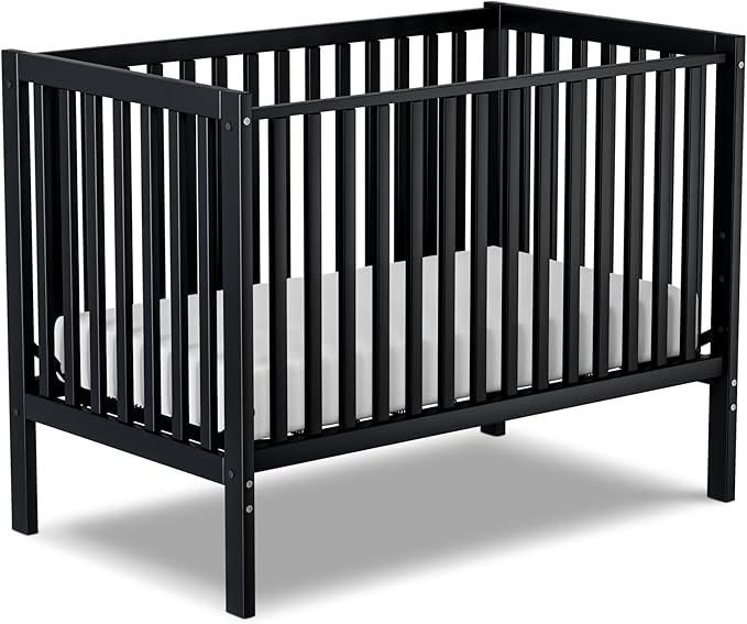 Baby Crib 5-in-1 Convertible, Wood Full Size Toddler Bed for Small Baby, Made of Sustainable Natural Pinewood Cribs, Non-Toxic Finish, Simplistic Nursery Furniture (Black)
