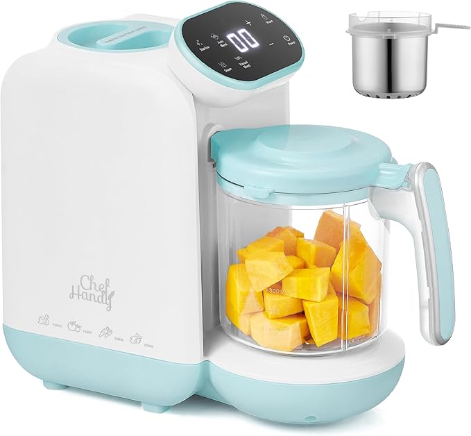 Chefhandy 5-in-1 Baby Food Maker with Steam Basket & Touch Screen | Baby Food Processor and Steamer | Auto Steam, Blend, Milk Warmer | Baby Steamer & Blender for Healthy Homemade(White Blue)