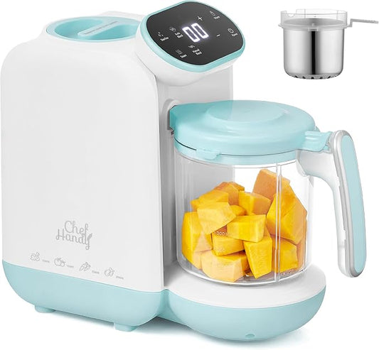 Chefhandy 5-in-1 Baby Food Maker with Steam Basket & Touch Screen | Baby Food Processor and Steamer | Auto Steam, Blend, Milk Warmer | Baby Steamer & Blender for Healthy Homemade(White Blue)