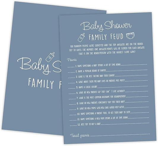 Family Feud Game - Pack of 30 Cards, Answer Key, Boy & Girl Baby Shower Decorations, Feud Game Supplies-01D-Mazarine
