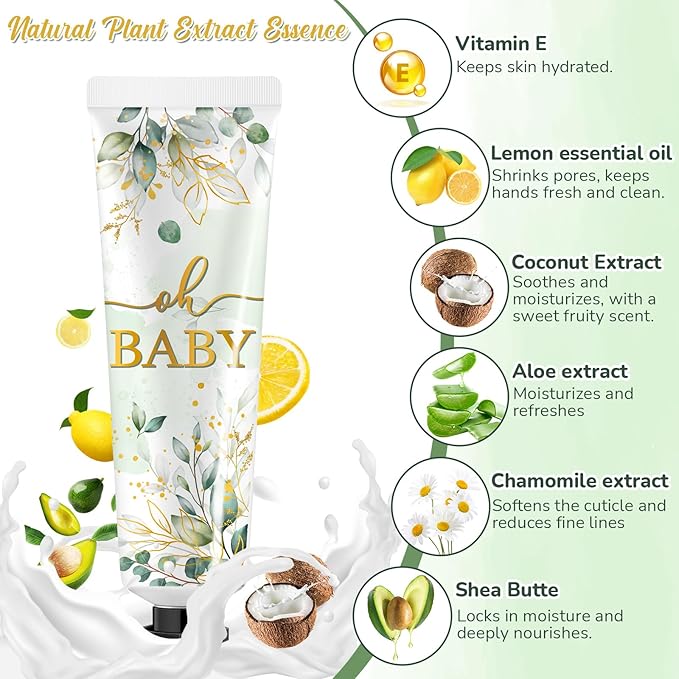 48 Sets Baby Shower Hand Cream Bulk Sage Greenery Baby Shower Favors Bridal Thank You Hand Cream for Guests Travel Size Lotion with Organza Bags