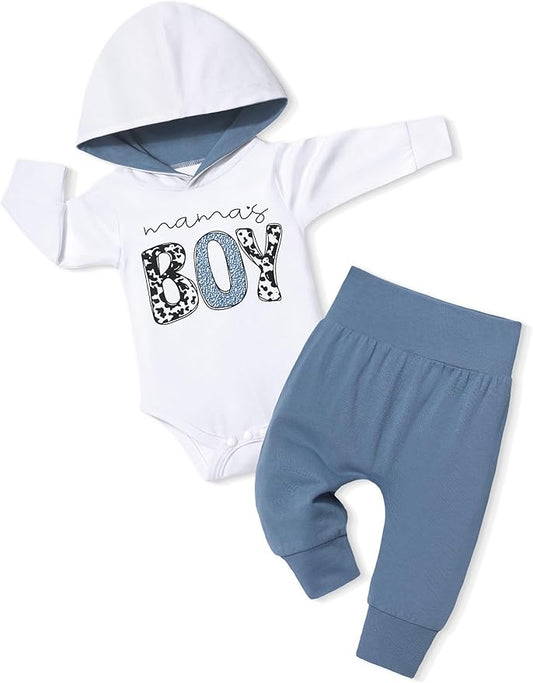 Fommy Newborn Baby Boy Clothes Plaid Letter Print Long Sleeve Hoodies + Long Pants 2PCS Fall Winter Outfits Set