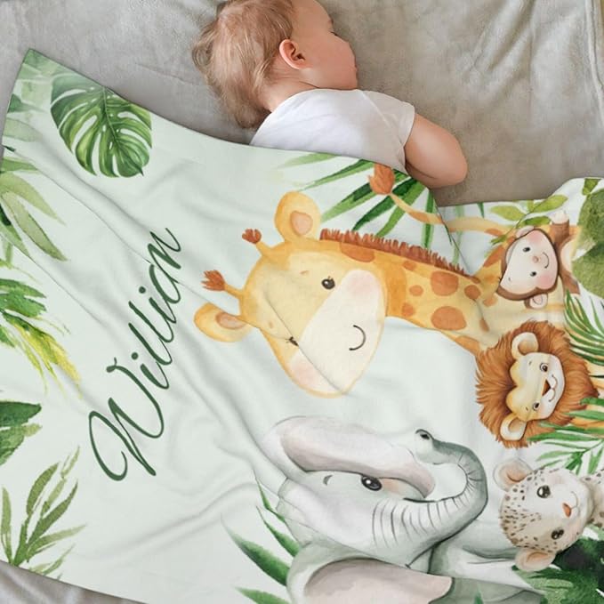Personalized Baby Blanket for Boys, Custom Baby Blanket for Kids Customized Name Blankets in Easter Personalized Gifts for Christmas Birthday Infant Newborn Shower (Green)