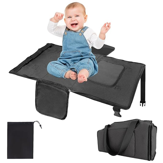 Toddler Airplane Bed & Travel Bag 2 in 1, Portable Airplane Seat Extender for Kids, Adjustable Footrest Baby Airplane Travel Essentials, Carry On Gym Weekender Bag for Mommy (Black)