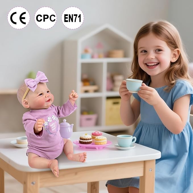 Aori Lifelike Reborn Baby Dolls - 20 Inch Realistic Smiling Girl Newborn Baby Doll with Weighted Body for Cuddling Poseable Soft Vinyl Limbs with Purple Outfit Set for Kids 3+ Role Play