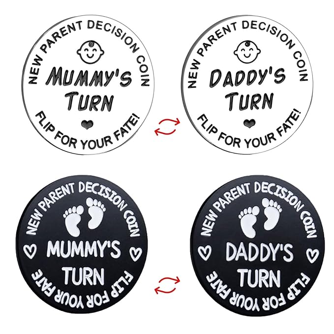 Fathers Day New Baby Gifts for Parents,Double-Sided Decision Coin Gift for New Mom & Dad,Funny Baby Shower Gifts for Couple,Gifts for Pregnant Women as Thanksgiving Christmas Gift，A-Silver & B-Black