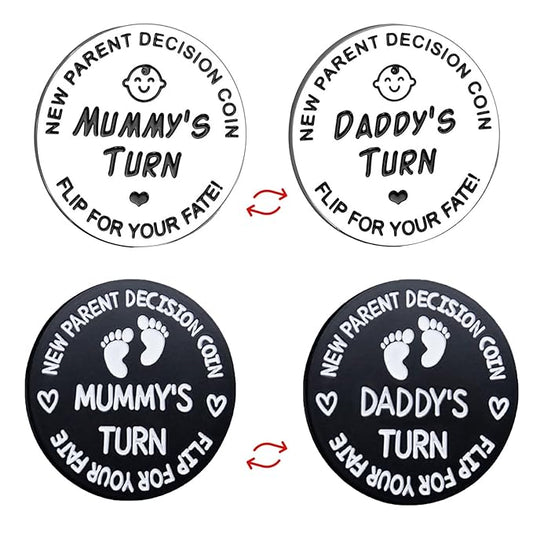 Fathers Day New Baby Gifts for Parents,Double-Sided Decision Coin Gift for New Mom & Dad,Funny Baby Shower Gifts for Couple,Gifts for Pregnant Women as Thanksgiving Christmas Gift，A-Silver & B-Black