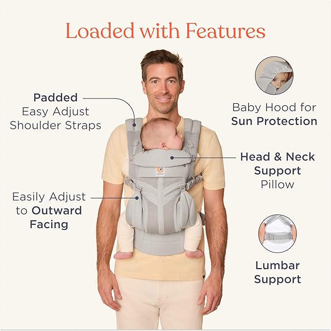 Ergobaby Omni Classic Baby Carrier Newborn to Toddler - Breathable Baby Carriers for Summer - All-Position Carrier with Lumbar Support (7-45 Pounds), Mesh, Onyx Black