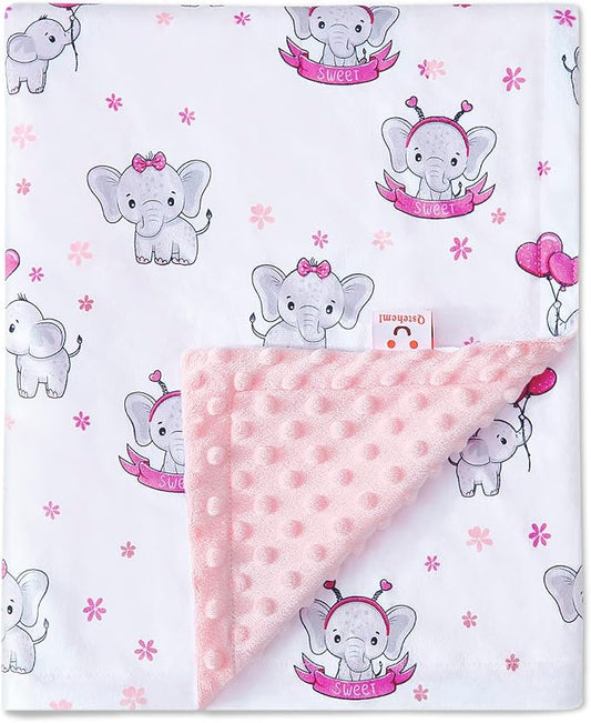 QSTEHEML Baby Blankets for Girls,Super Soft Elephant Nursery Minky Blanket Neutral,Baby Gifts Double Layer with Dotted Backing,Pink Newborn Blankets for Crib Stroller(Elephant, 30 * 40inch)