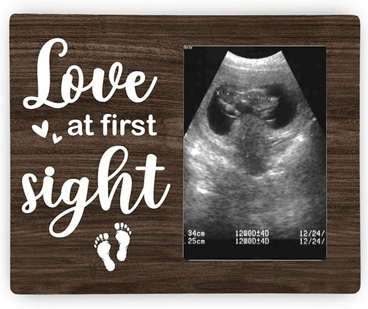 Love at First Sight Picture Frame, Ultrasound Photo Frame Gifts for Expecting Mom, Dad, Baby Sonogram Wodden Frame, 4x6 inch Photo