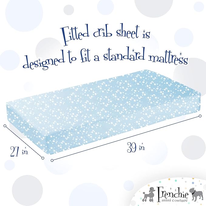 Fitted Pack n Play Sheets,100% Cotton Standard Mattress, Blue Stars, 27 x 39in, 2-Pack