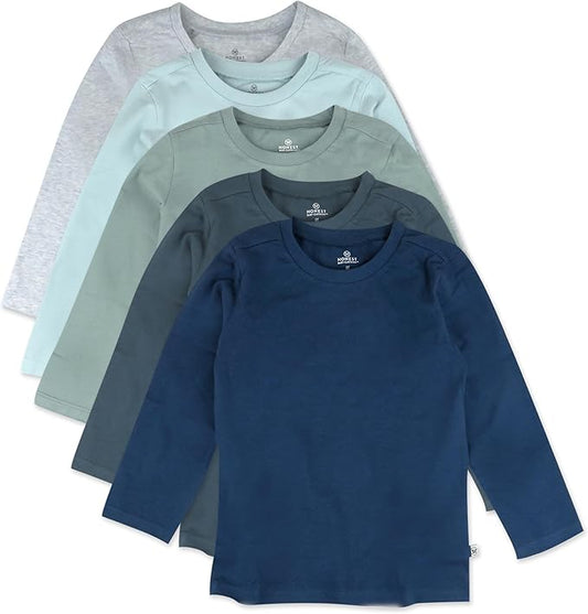 HonestBaby 5-Pack Long Sleeve T Shirts 100% Organic Cotton for Toddler, Little Kids Boys, Girls