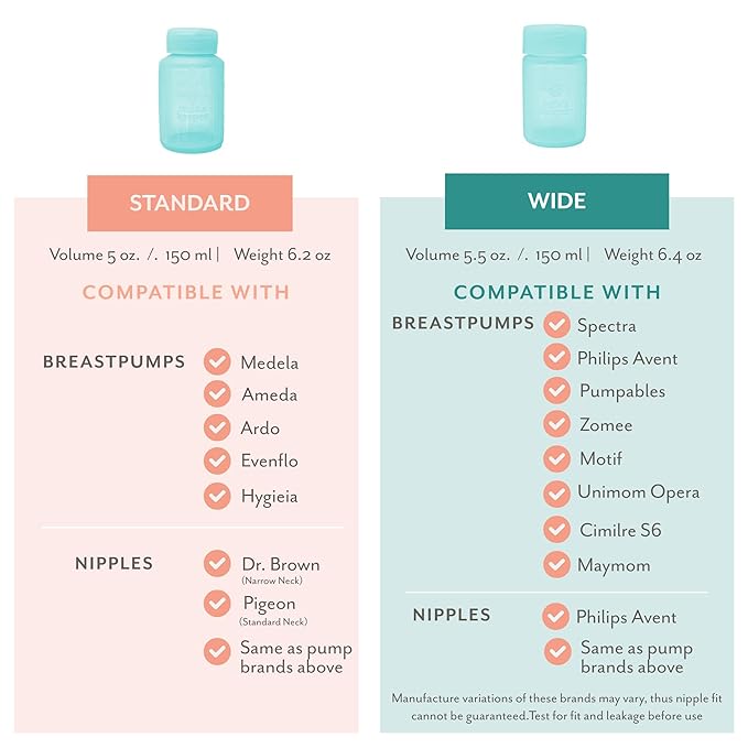 Mila's Keeper Premium Silicone Breast Milk Storage Bottles, for Pumping, Storing and Feeding, Fits Leading Pumps and Nipples, 6 oz Silicone Milk Storage Containers, Wide Neck Ocean Mist, Set of 3