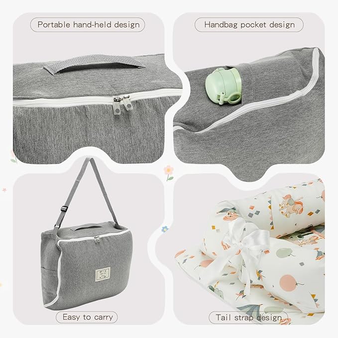 Baby Lounger, Portable Infant Lounger for Newborn, Adjustable Size Baby Nest for Infant 0-12 Months - Carousel