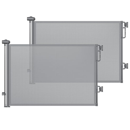 Cumbor 2-Pack Retractable Baby Gates for Stairs, 55" Wide Soft Mesh Pet Gate for Dogs with One Hand Opening, 34" Tall Toddler Gate with Top Lock for Bedroom, Doorways, Indoor/Outdoor, Gray