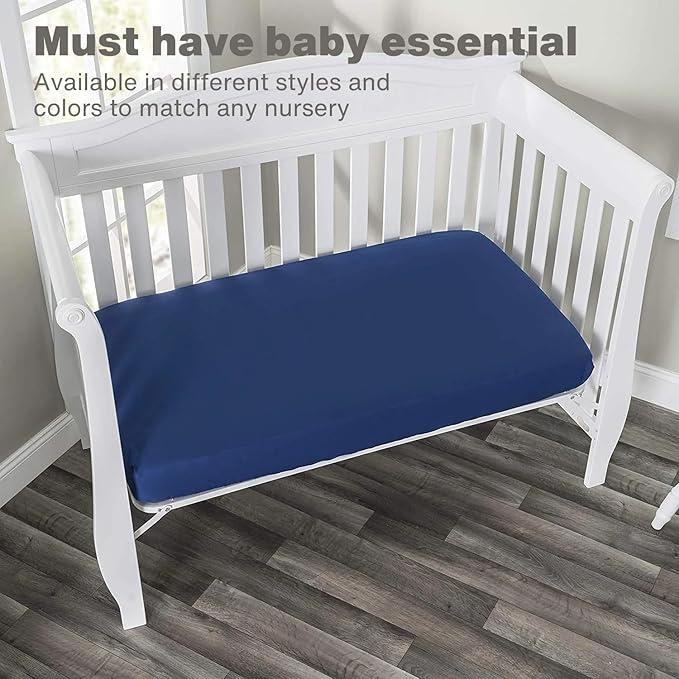 Everyday Kids Fitted Crib Sheet, 100% Soft Breathable Microfiber Baby Sheet, Fits Standard Size Crib Mattress 28in x 52in, Navy Nursery Sheet