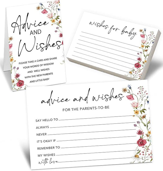50Pcs Baby Shower Advice and Wishes Cards with Memory Guest Book – Sweet Messages for New Mom & Dad – Baby Shower Games, Party Decorations & Keepsake -A04