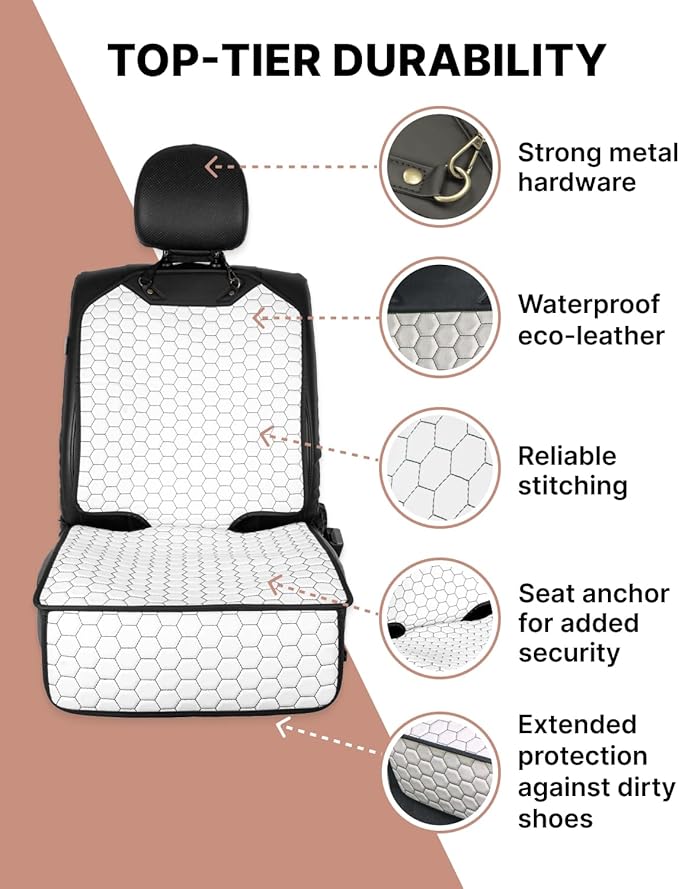 Premium Leather Car Seat Protector for Child Car Seat Cover from Dirt Scratches (2pc White)