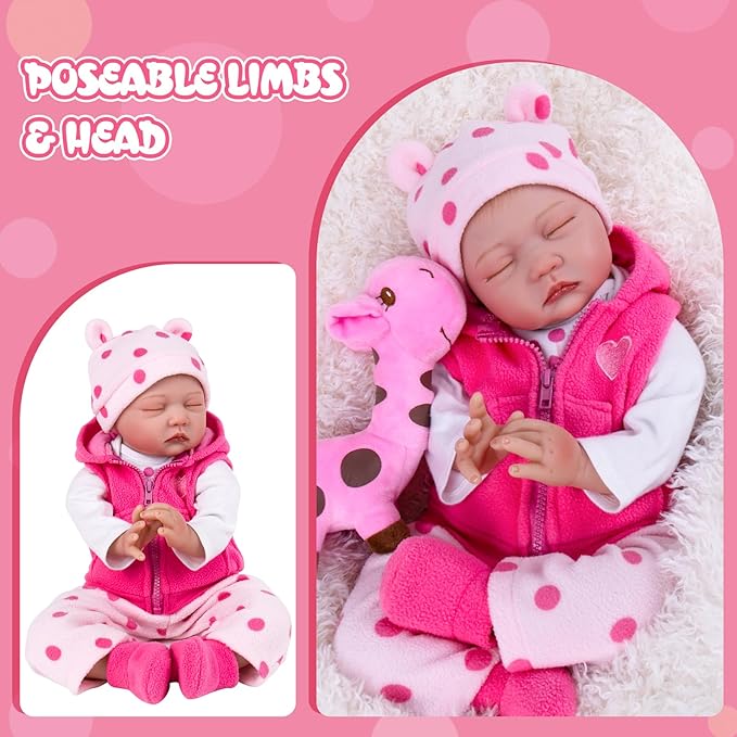 Aori Lifelike Reborn Baby Dolls - 22 Inches Realistic Newborn Girl Doll That Look Real with Feeding Kit & Gift Box for Kids 3+