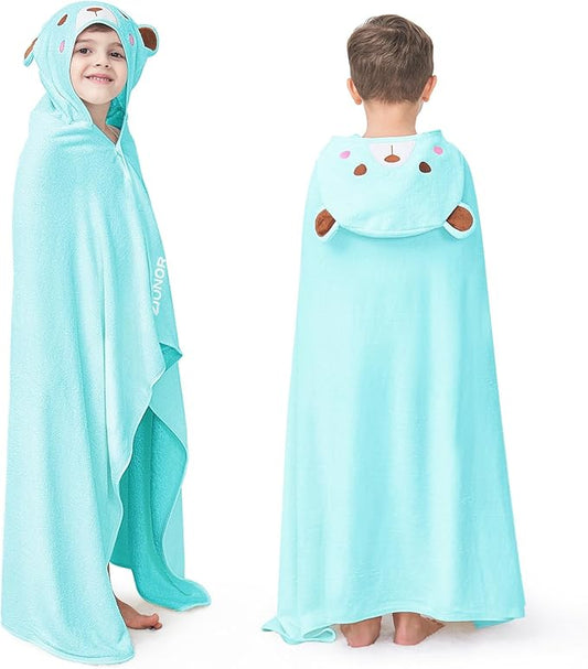 ZIONOR Hooded Bath Towel for Kids - 50''L x 35''W Extra-Large Hooded Towels for Big Kids 6-10, Kids Beach Towels Made from Bamboo Rayon, Suitable for Bath, Pool, Beach(Blue Bear)