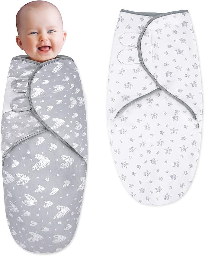 Biloban Baby Swaddles 0-3 Months for Boy & Girl, Cotton Swaddle Blanket, Newborn Essentials, Lovely Grey Print, 4 Pack