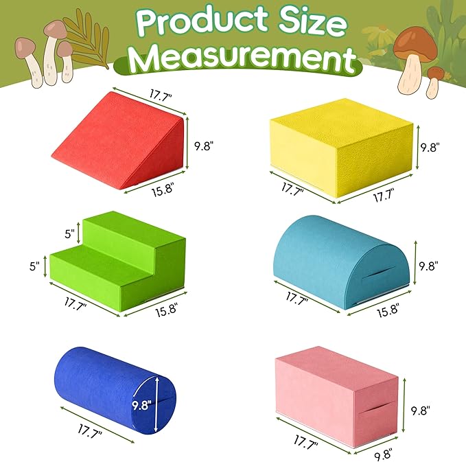 Large Baby Climbing Blocks – 6 Pcs Climbing Toys for Toddlers - Ultra High Density Soft Foam Play Gym Equipment Easy Wash for Indoor Nursery, Classic (Classic, 6-Piece)