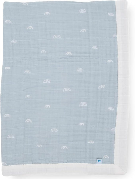 Little Unicorn Newborn Receiving Quilt | Ultra- Soft, Multi-Layered Muslin Fabric | Gift for Newborns & on-The-go (Blue Rainbow)