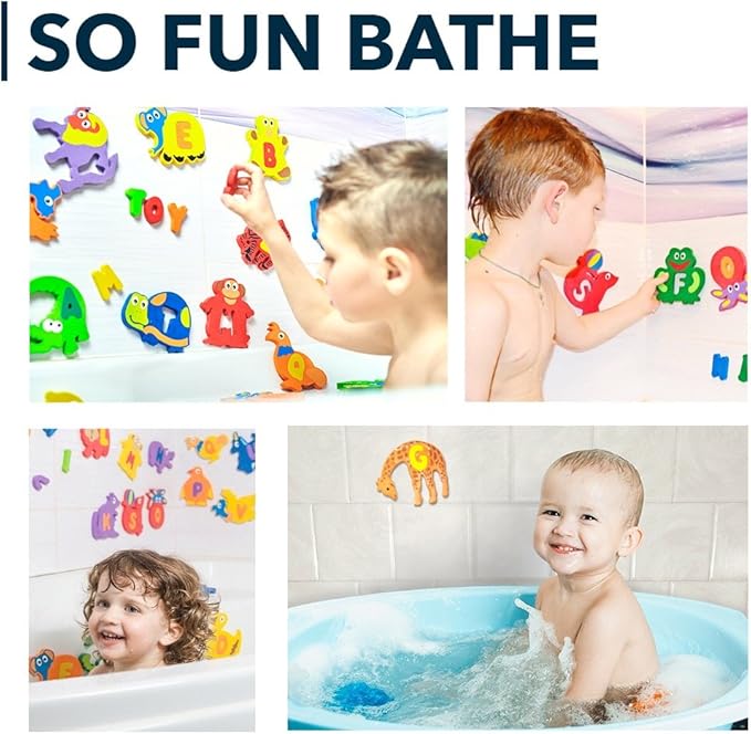 Foam Bath Toys Letters - Set of 52 Pcs - Non-Toxic Bathtub ABC Alphabet for Kids Toddlers - Original Premium Educational Floating Animals Puzzles for Baby Boys Girls