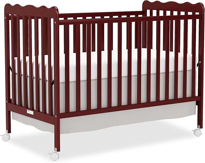 4 in 1 Convertible Baby Crib, Wooden Nursery Cribs Converts into Toddler Bed and Daybed, 3 Adjustable Base, Non-Toxic Finishes, Removable Wheels (Cherry)