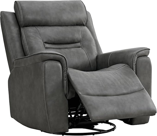 Leather Recliner Chair, 360° Swivel Rocker for Adults Manual Rocking Reclining Chair with Adjustable Backrest Footrest for Living Room Bedroom Home Theater Seating
